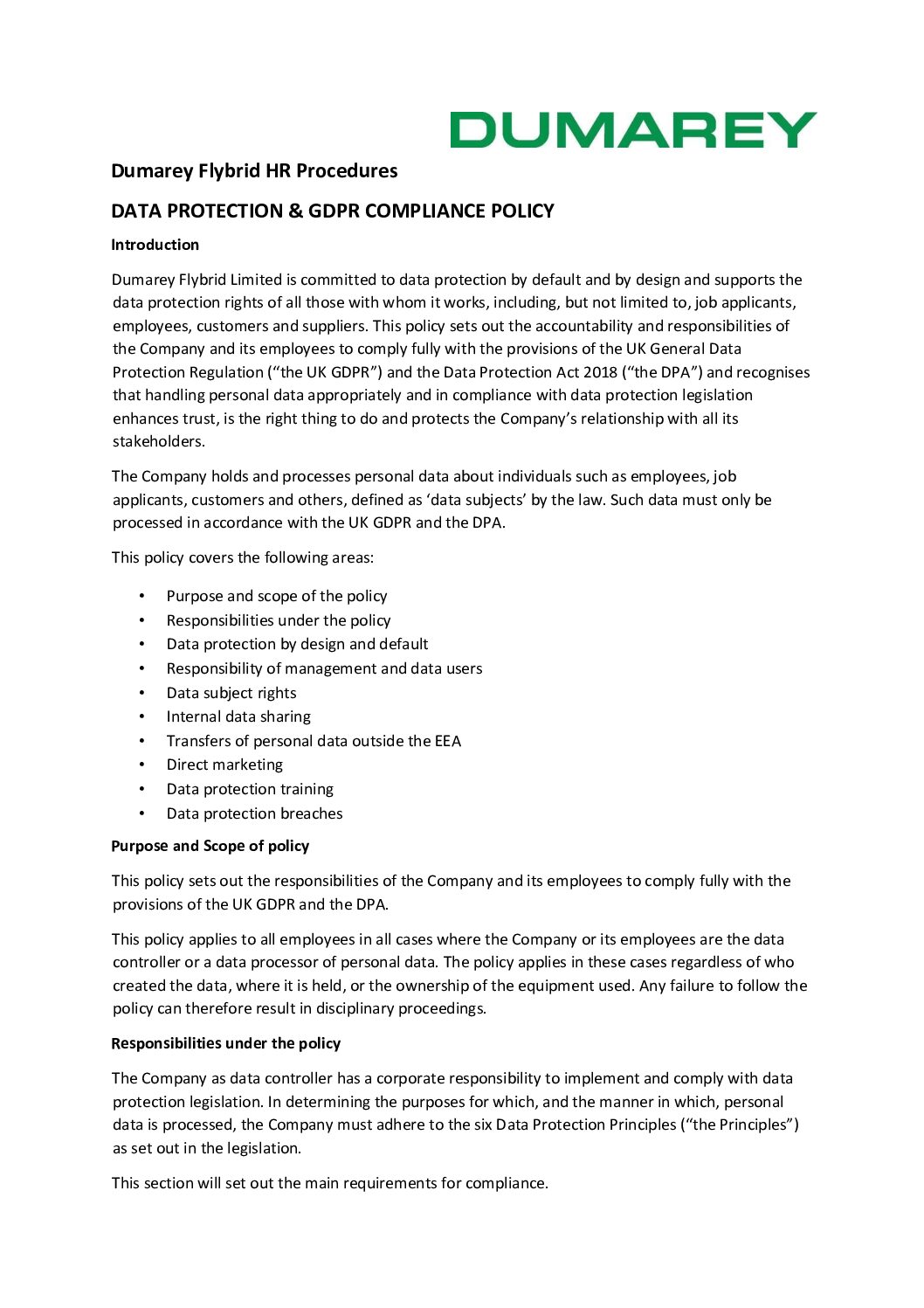 Green-Power_Dumarey Flybrid Data Protection & GDPR Compliance Policy
