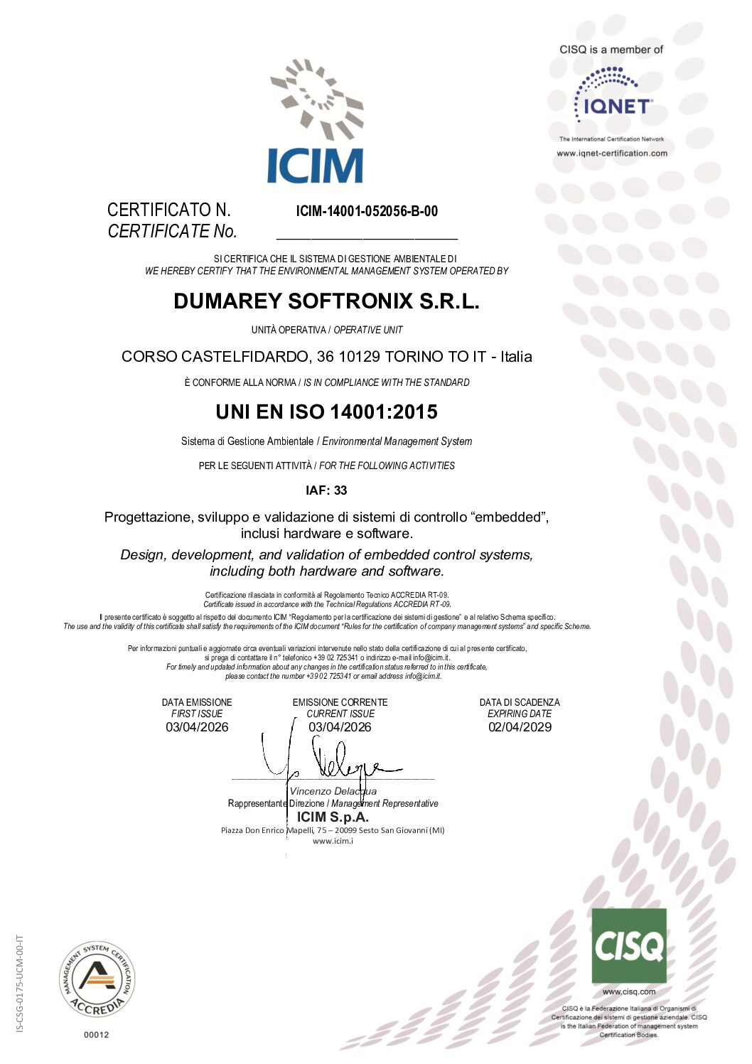 ICIM-14001-052056-B-00 DUMAREY SOFTRONIX S.R.L